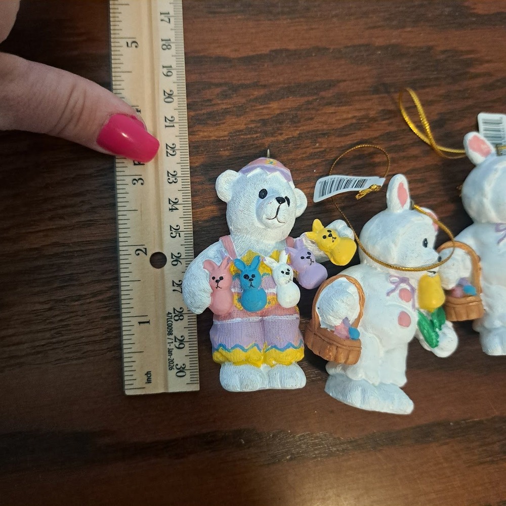 Vintage Easter Ornaments Set White Bear Bunny Angel Figurines M-037/434 3-Inch
